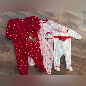 Carter's Red & Pink Holiday Fleece One-Pieces - Pack of 3 3-6 month lot